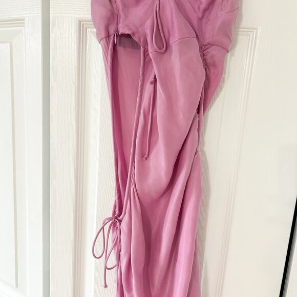 For Love & Lemons Kyra Silk Mini Dress Pink Satin Cowl Neck Open Side Size Small - Picture 6 of 9
